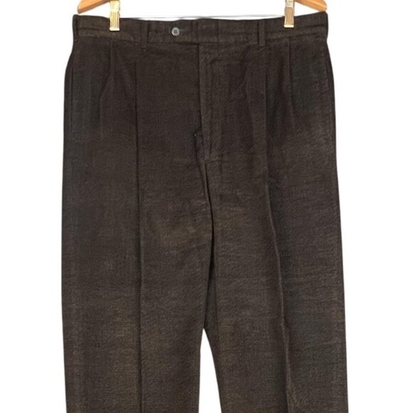 Berle  Men 36x32 Dress Pants Brown Herringbone Pleated Cuffed Made in USA Tweed - Picture 4 of 9
